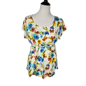Weavers XL White Multicolor Floral Women's Babydoll Blouse